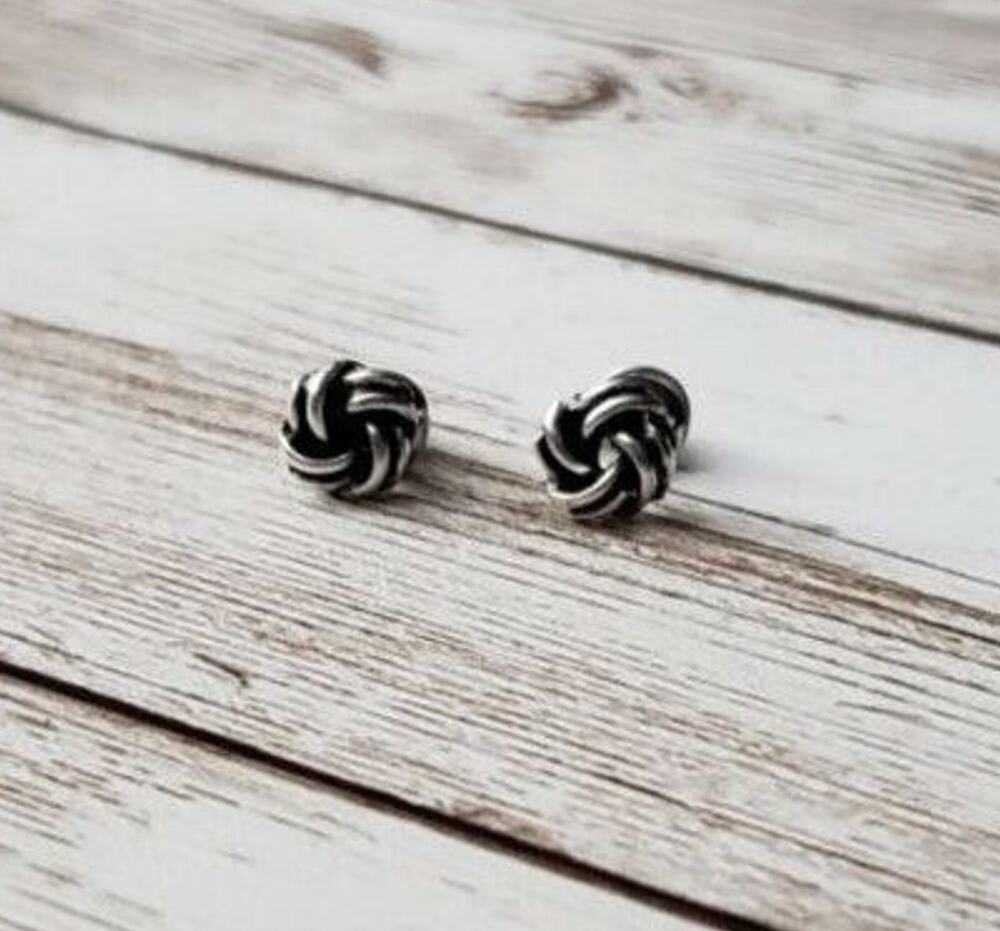 Silver Tone Knot Stud Earrings - Brand New